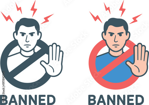 Account suspension symbol featuring prohibited person silhouette and red forbidden sign vector