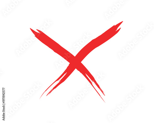 Red x shape, hand drawn cross symbol on transparent background.