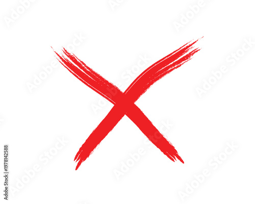 Red x symbol, hand drawn cross mark on transparent background.