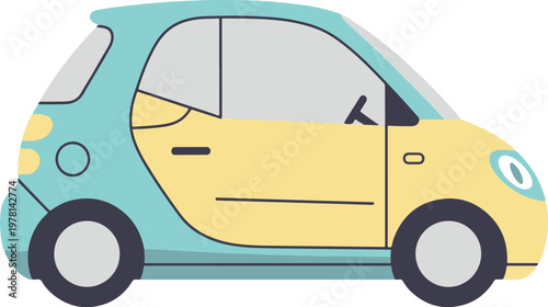 Clean, two-tone microcar vector illustration, perfect for urban mobility and eco-friendly transport concepts.