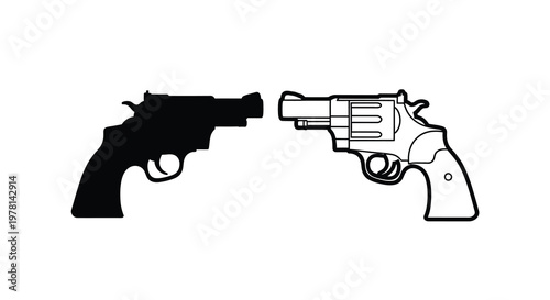 Detailed illustration of a revolver showcasing both outline and dark silhouette