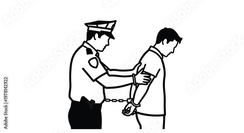 A police officer arresting a suspect depicted in a stark black silhouette