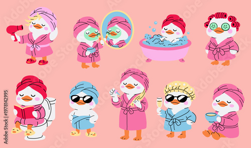 Adorable Duck Wellness Activities Cartoon Collection