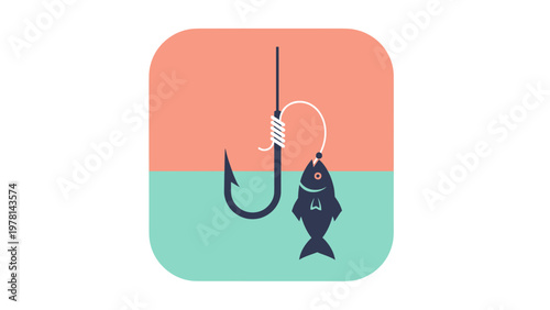 Fish caught on a hook against a colorful background