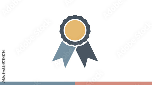 Award ribbon icon with serrated edges, gold center, and two flowing ribbons