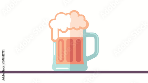 Stylized cartoon beer mug with frothy head on a purple surface