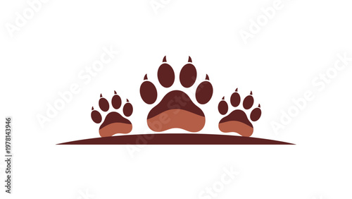 Three stylized paw prints in varying sizes on a brown curved surface