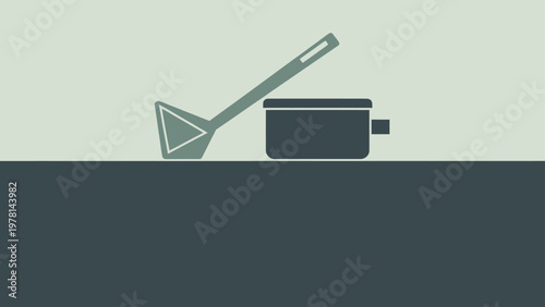Simple illustration of a toaster and a scooping utensil on a table
