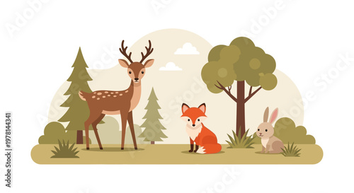 Brown Deer With Large Antlers Standing.