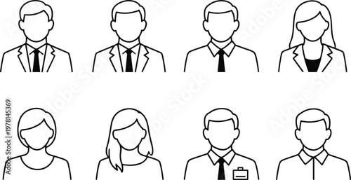 Business avatar line icons set with male and female professional profiles isolated on white background for corporate user interface design and team identification vector