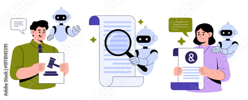 Analyzing legal documents with AI and legal gavel concept magnifying glass action expertise advice analyzing documents illustration technology business paperwork research