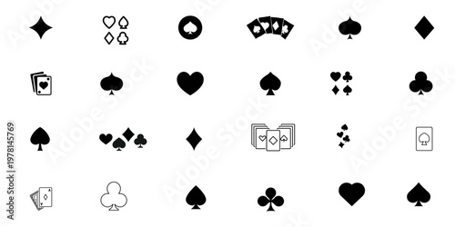 Digital Casino Card Symbols – Vector Game Interface Icons for Mobile Apps, Online Poker Software, and Betting UI