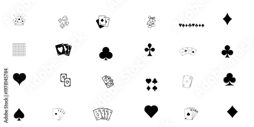 Modern Playing Cards and Casino Icon Set – Minimalist Gambling Illustrations for Poker Night, Tabletop Games, and Betting Branding