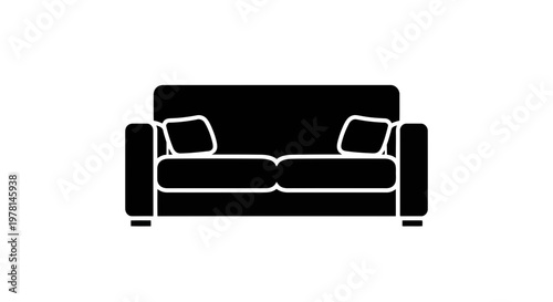 A black silhouette of a modern sofa with two cushions
