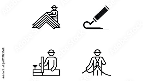 Construction Icons Set: A concise set of illustrated construction icons, perfectly portraying different work phases and techniques in construction projects. 
