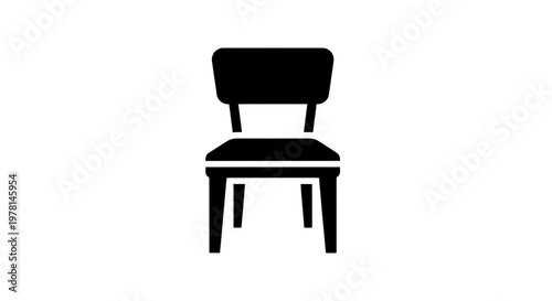 A black silhouette of a simple chair with a backrest