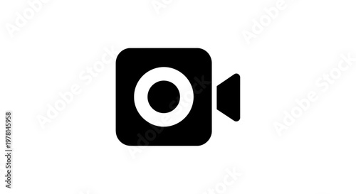 A black and white icon of a video camera on a plain, used for recording or filming