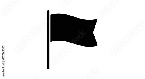 A black flag waving on a pole symbolizing protest or mourning in a simple design