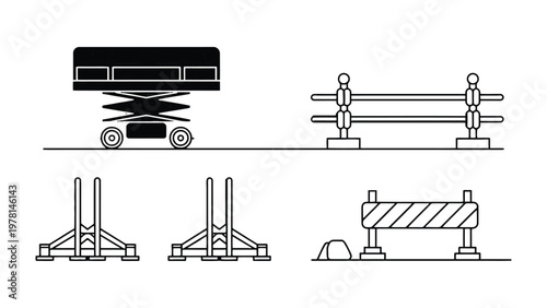 Construction Site Barriers and Equipment: An illustration features an array of construction site equipment and barriers, providing a glimpse into infrastructure development.