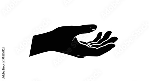 Black silhouette of an open hand with palm facing upwards offering or giving something