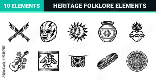 Mexican Cultural Woodcut Symbols