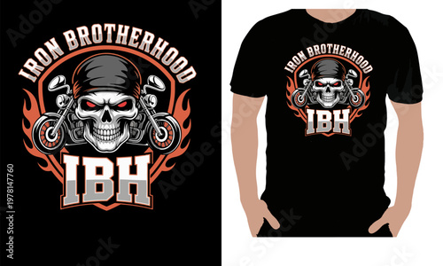 Iron Brotherhood IBH Skull Biker T-Shirt – Motorcycle Flame Skull Rider Graphic Tee.Show your loyalty to the road with this bold “Iron Brotherhood IBH” biker t-shirt. Featuring a fierce skull wearing 