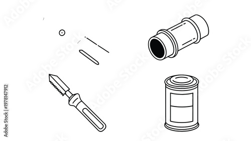 Plumbing Tools Illustration: An illustrative overview of essential plumbing tools, showcasing their form and function. This depiction offers a clear understanding of each element used in plumbing.