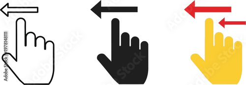 Modern vector illustration set featuring a single finger indicating a leftward swipe, essential for interactive web design and application development.