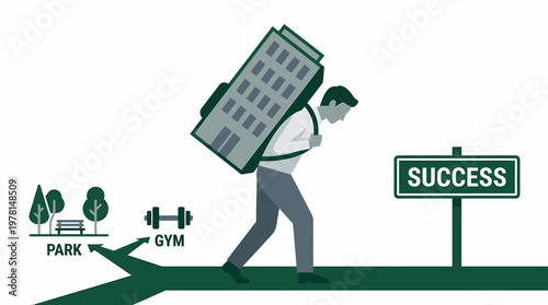 Man Carrying Heavy Building Symbolizing Burden of Responsibility or Debt