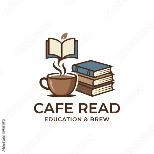 Coffee Cup and Book Icon Logo