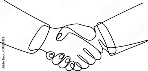 Continuous single line of a handshake between two people