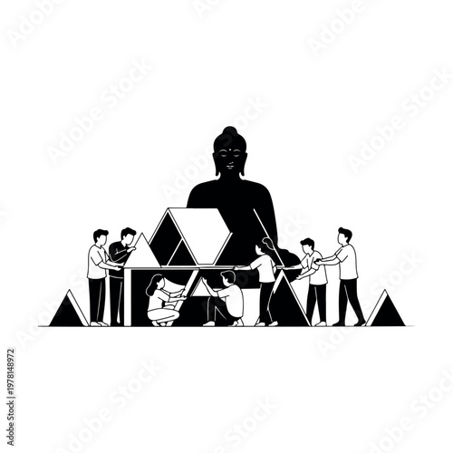 giant shadow boss overseeing team collaboration in office