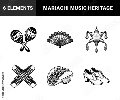 Mexican Mariachi Folklore Vector Elements