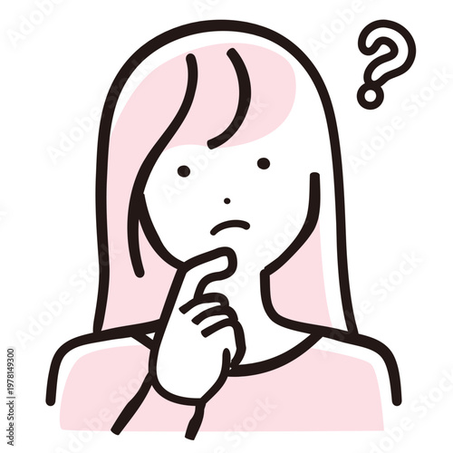 疑問を持つママのシンプル線画イラスト