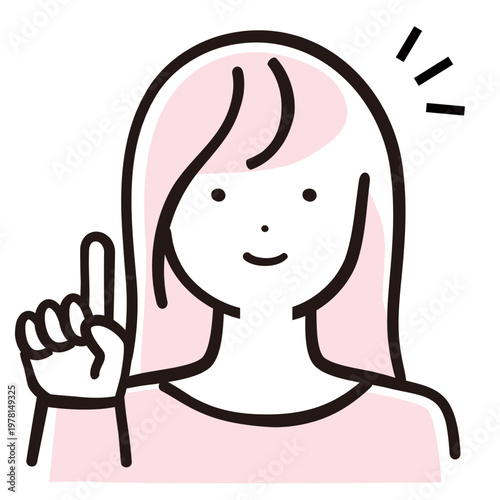 ポイントを説明するママのシンプル線画イラスト