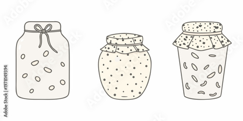Three sketched jars with decorative lids and dotted patterns
