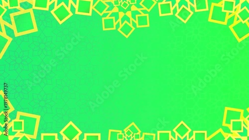 Vibrant green background with dynamic yellow geometric shapes border
