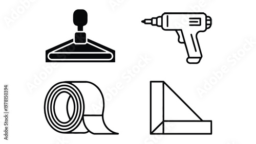 Handyman Essentials: A collection of essential handyman tools, tools of the trade, perfect for DIY projects or home improvement tasks, presented with a clean, graphic appeal.