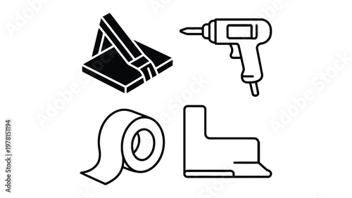 Essential Tools: An abstract depiction of four crucial tools. The scene evokes the essence of hands-on construction and craftsmanship.