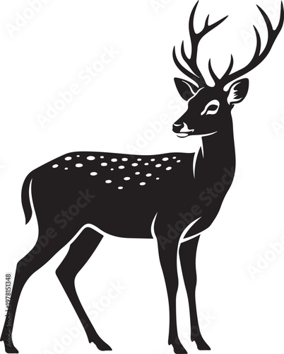 Deer Full Body Black Silhouette Vector Wildlife Animal Icon
