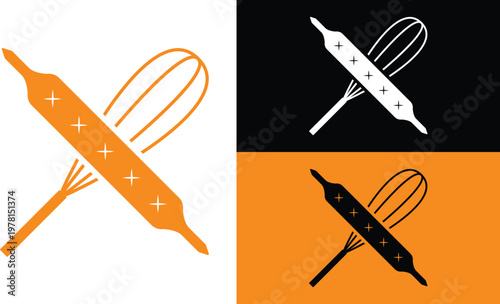 Crossed Rolling Pin and Whisk Icon Set