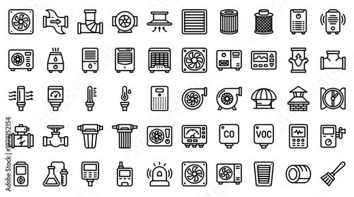 Collection of hvac system icons ventilation air conditioning and air quality