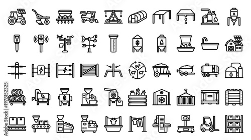 Farm and agriculture icon set vector illustrations for various concepts