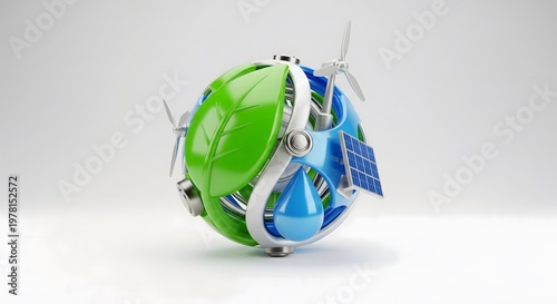 A 3D model of the Earth with renewable energy sources and eco-friendly technology