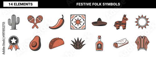 Mexican Culture Heritage Flat Vector Set