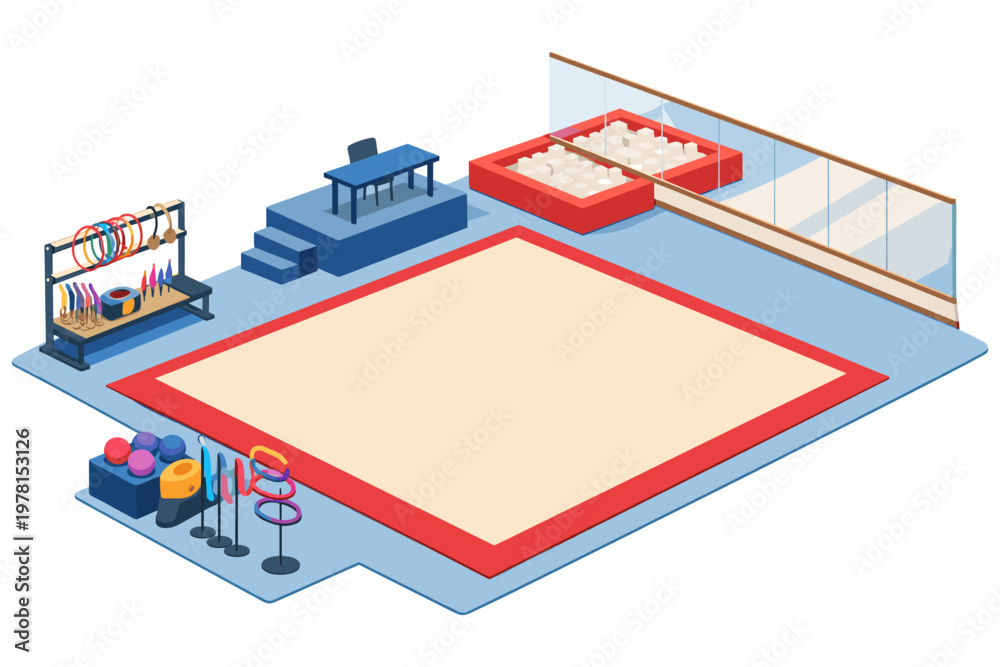 Obraz premium Gymnastics training area with equipment and competition mat