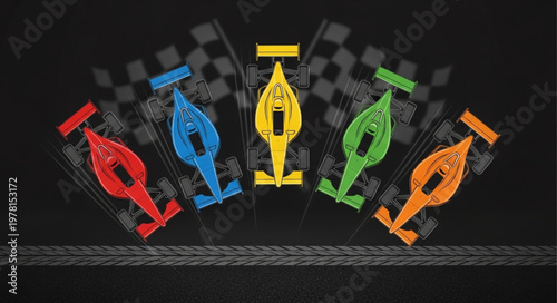 Colorful Formula 1 Race Cars Lined Up Ready to Compete.