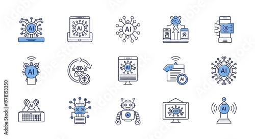 Technology icons on white background.