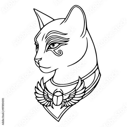 mystical pharaoh cat portrait in traditional egyptian style