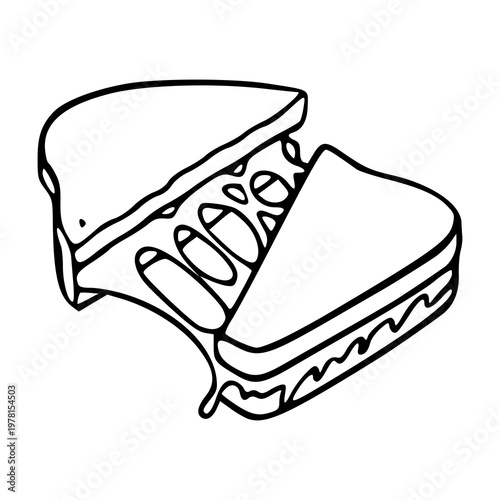 delicious sandwich with layered fillings outline illustration